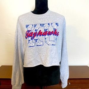 Victoria Secret Pink PINK cropped KU University of Kansas Jayhawks small sweater